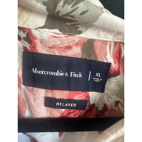 Abercrombie & Fitch Relaxed Button-Down Floral Shirt Ivory Red Green XL EUC - Picture 4 of 8